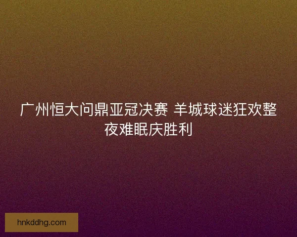 广州恒大问鼎亚冠决赛 羊城球迷狂欢整夜难眠庆胜利